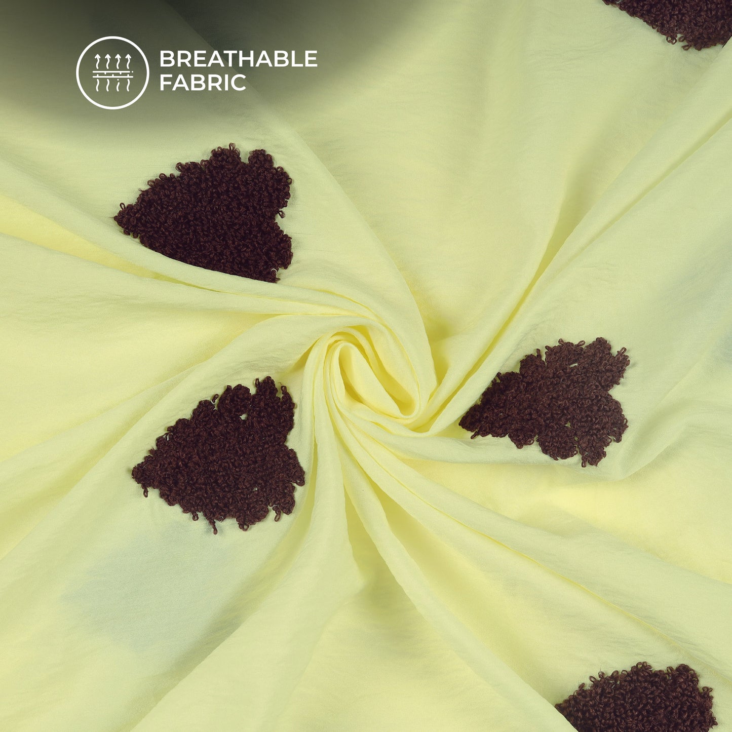 Exclusive Canary Yellow Tufted Embroidery Work Viscose Nylon Fabric