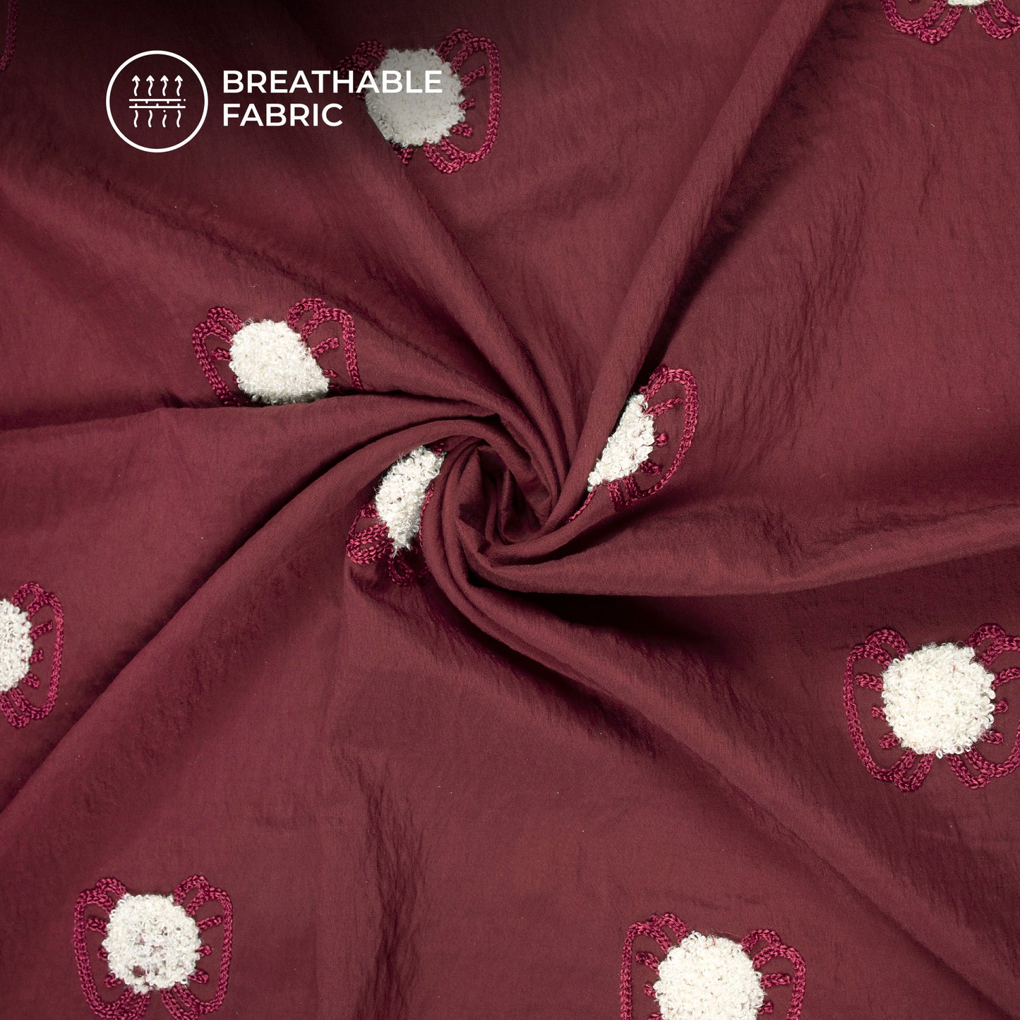 Exclusive Wine Maroon Tufted Embroidery Work Viscose Nylon Fabric