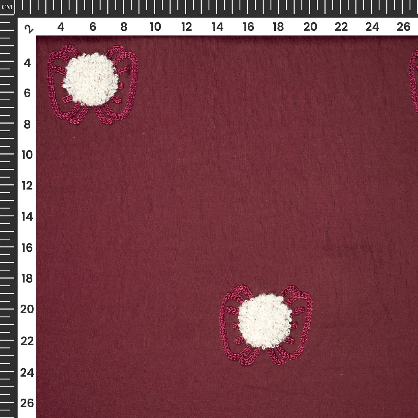 Exclusive Wine Maroon Tufted Embroidery Work Viscose Nylon Fabric
