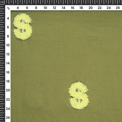 Exclusive Mehndi Green Tufted Embroidery Work Viscose Nylon Fabric