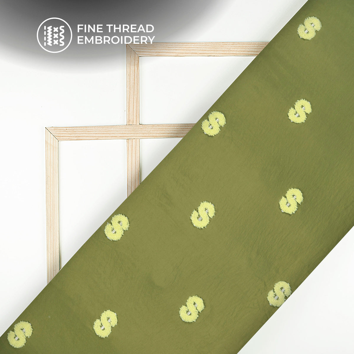 Exclusive Mehndi Green Tufted Embroidery Work Viscose Nylon Fabric