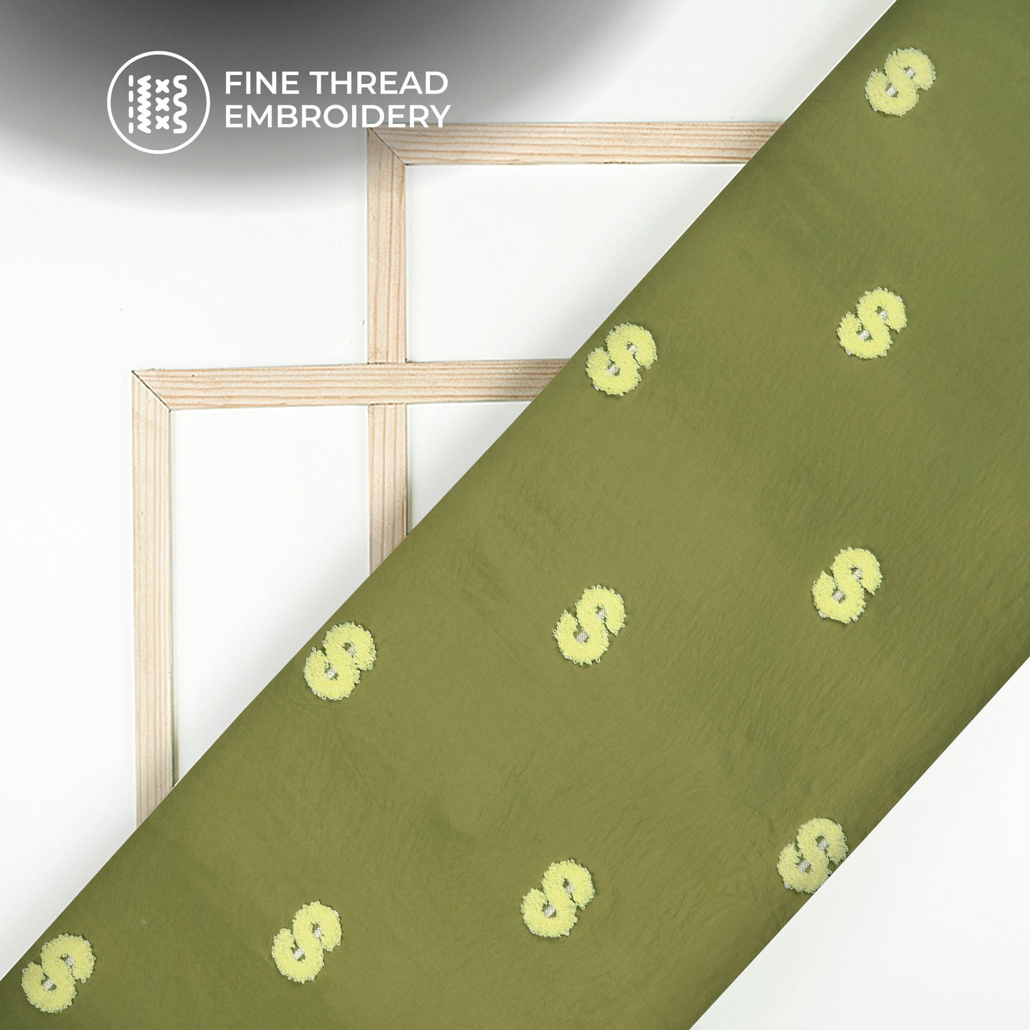 Exclusive Mehndi Green Tufted Embroidery Work Viscose Nylon Fabric