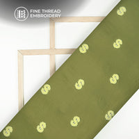 Exclusive Mehndi Green Tufted Embroidery Work Viscose Nylon Fabric