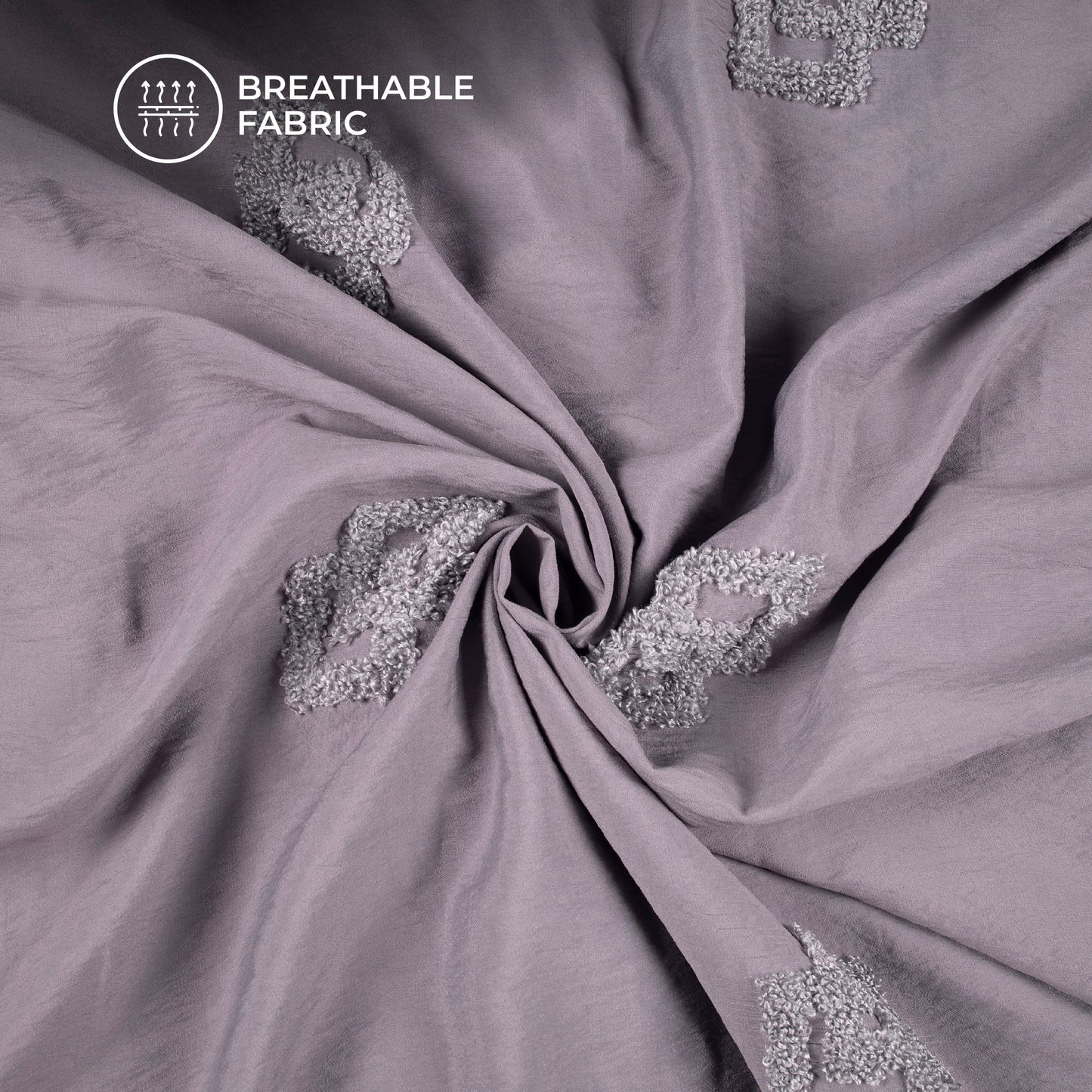 Exclusive Heather Purple Tufted Embroidery Work Viscose Nylon Fabric