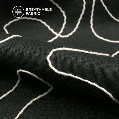 Black Embroidery Threadwork Plain Pure Cotton Fabric