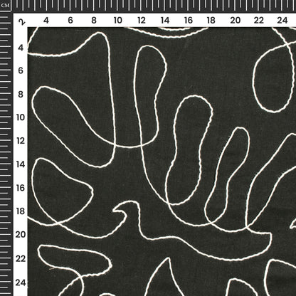 Black Embroidery Threadwork Plain Pure Cotton Fabric