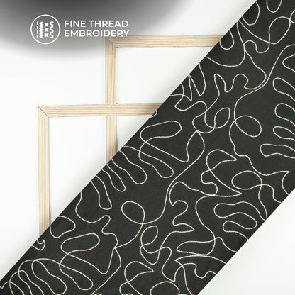 Black Embroidery Threadwork Plain Pure Cotton Fabric
