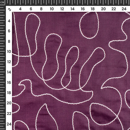 Wine Purple Embroidery Threadwork Plain Blend Cotton Slub Fabric