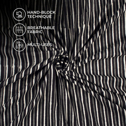 Monochrome Stripes Pattern Handblock Cotton Fabric