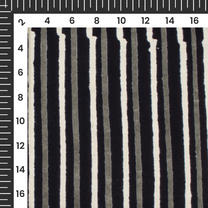 Monochrome Stripes Pattern Handblock Cotton Fabric