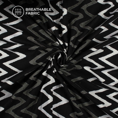 Monochrome Chevron Pattern Handblock Cotton Fabric