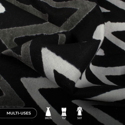 Monochrome Chevron Pattern Handblock Cotton Fabric