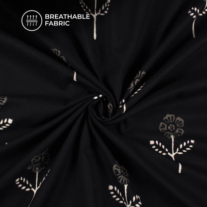 Monochrome Floral Pattern Handblock Cotton Fabric