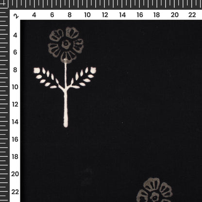 Monochrome Floral Pattern Handblock Cotton Fabric