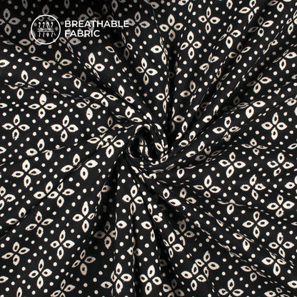 Monochrome Geometric Pattern Handblock Cotton Fabric