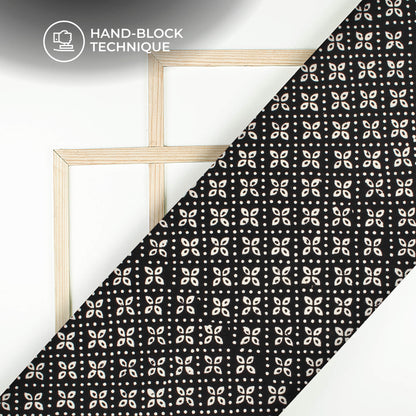 Monochrome Geometric Pattern Handblock Cotton Fabric