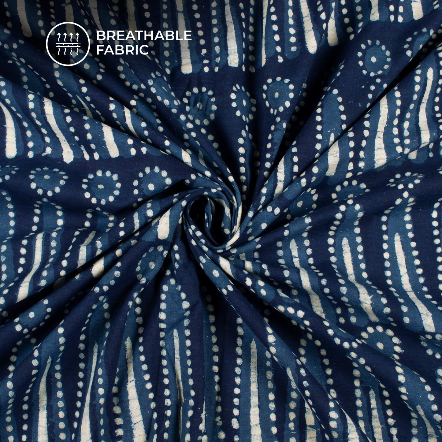 Indigo Geometric Pattern Handblock Cotton Fabric