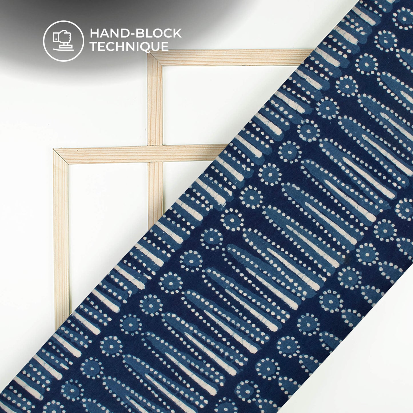 Indigo Geometric Pattern Handblock Cotton Fabric