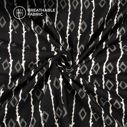 Monochrome Stripes Pattern Handblock Cotton Fabric