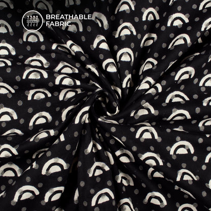 Monochrome Geometric Pattern Handblock Cotton Fabric