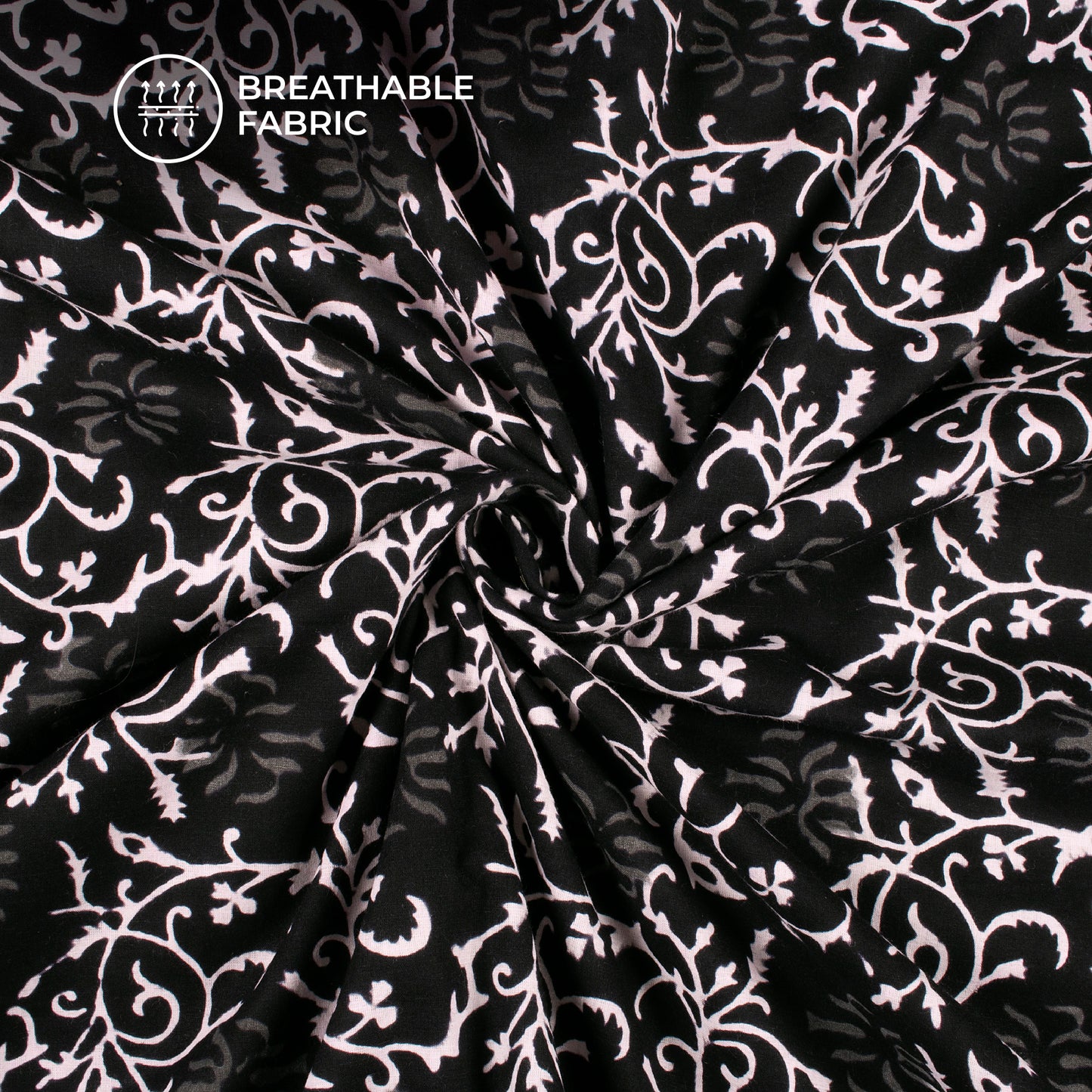 Monochrome Floral Pattern Handblock Cotton Fabric