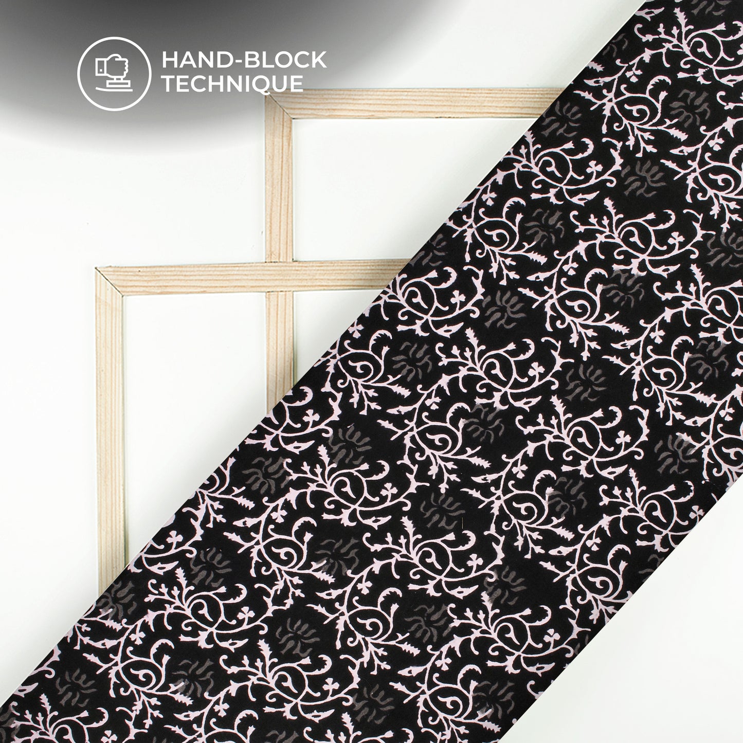 Monochrome Floral Pattern Handblock Cotton Fabric