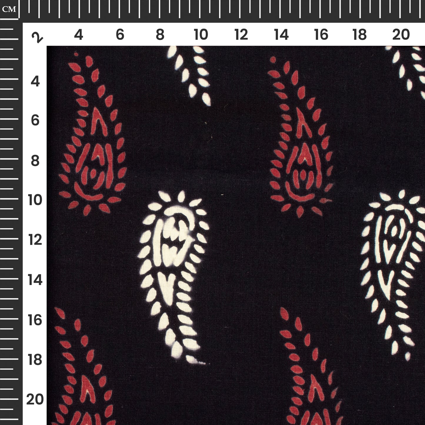 Monochrome Paisley Pattern Handblock Cotton Fabric