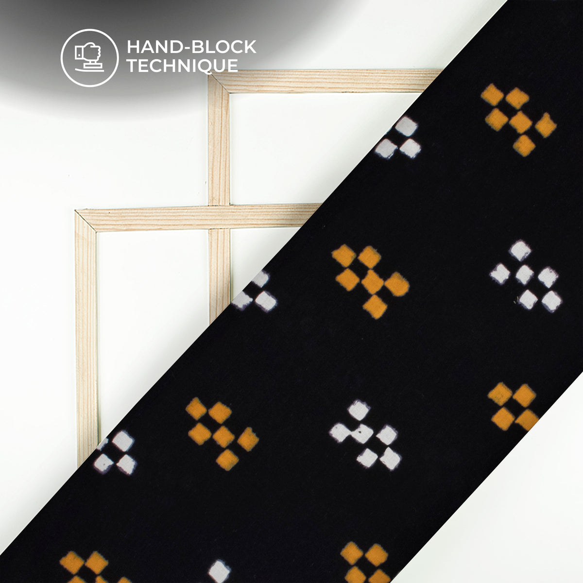 Monochrome Geometric Pattern Handblock Cotton Fabric