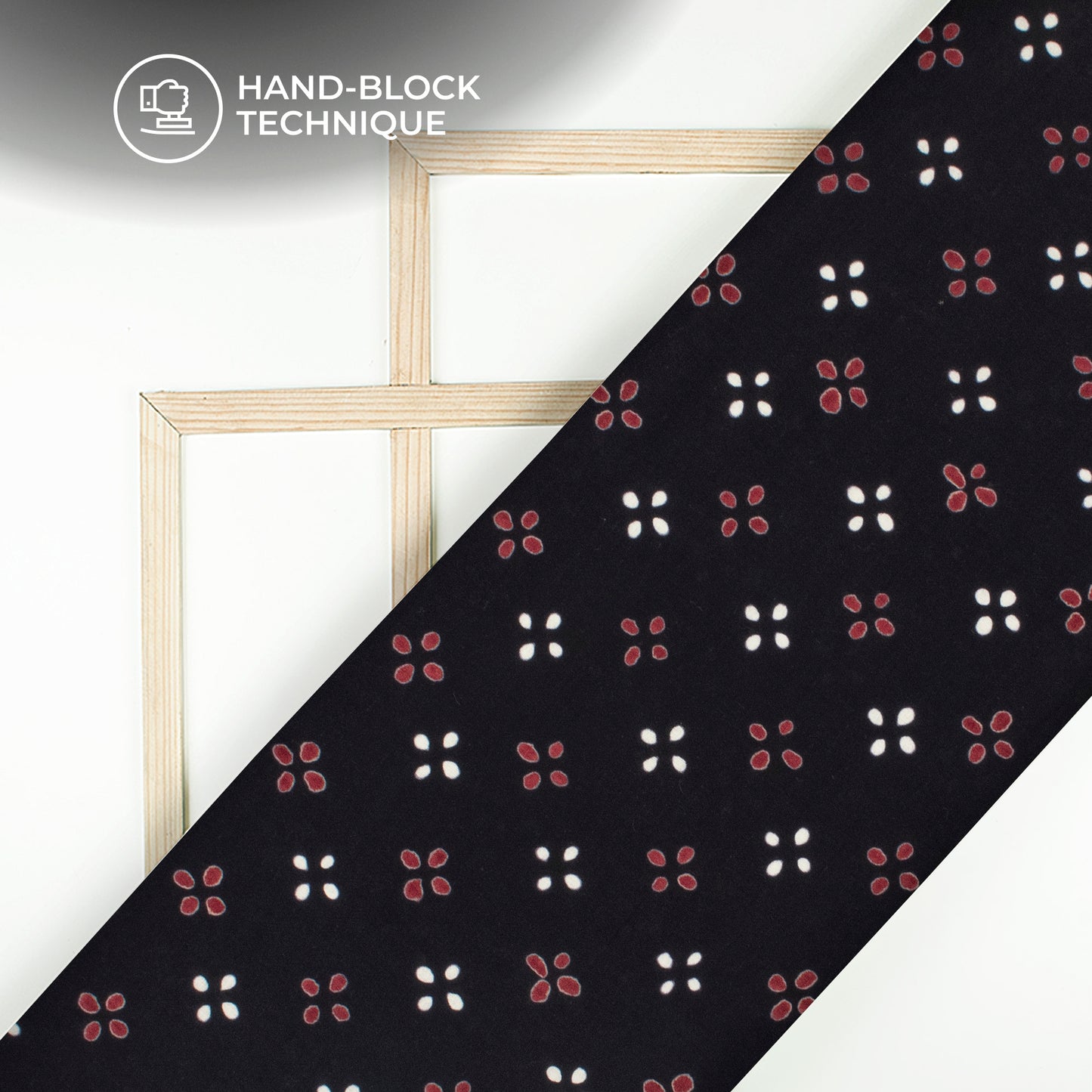 Monochrome Booti Pattern Handblock Cotton Fabric