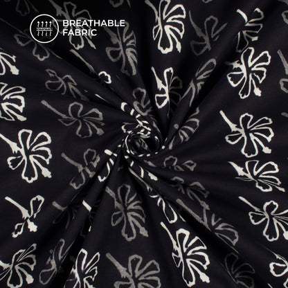 Monochrome Floral Pattern Handblock Cotton Fabric