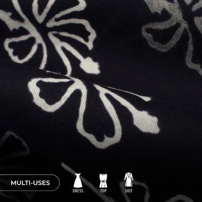 Monochrome Floral Pattern Handblock Cotton Fabric