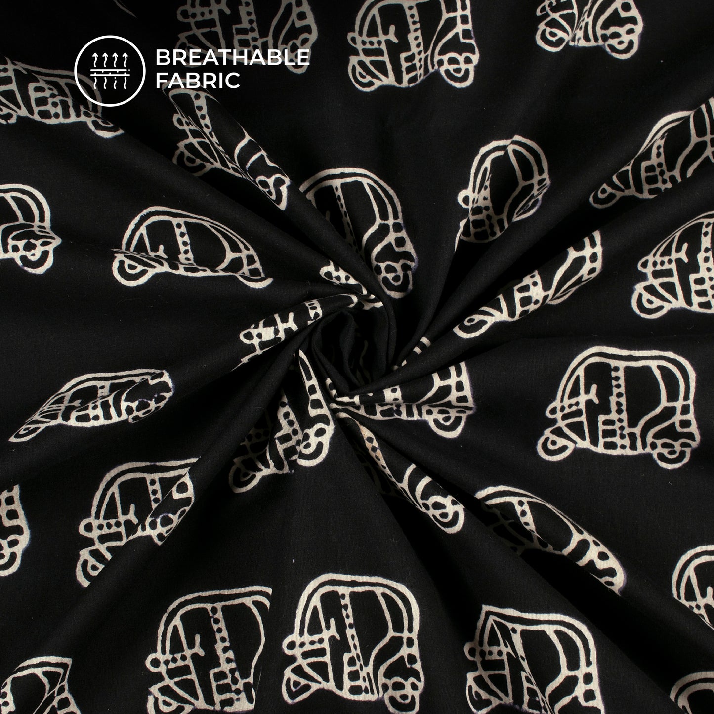 Monochrome Quirky Handblock Cotton Fabric