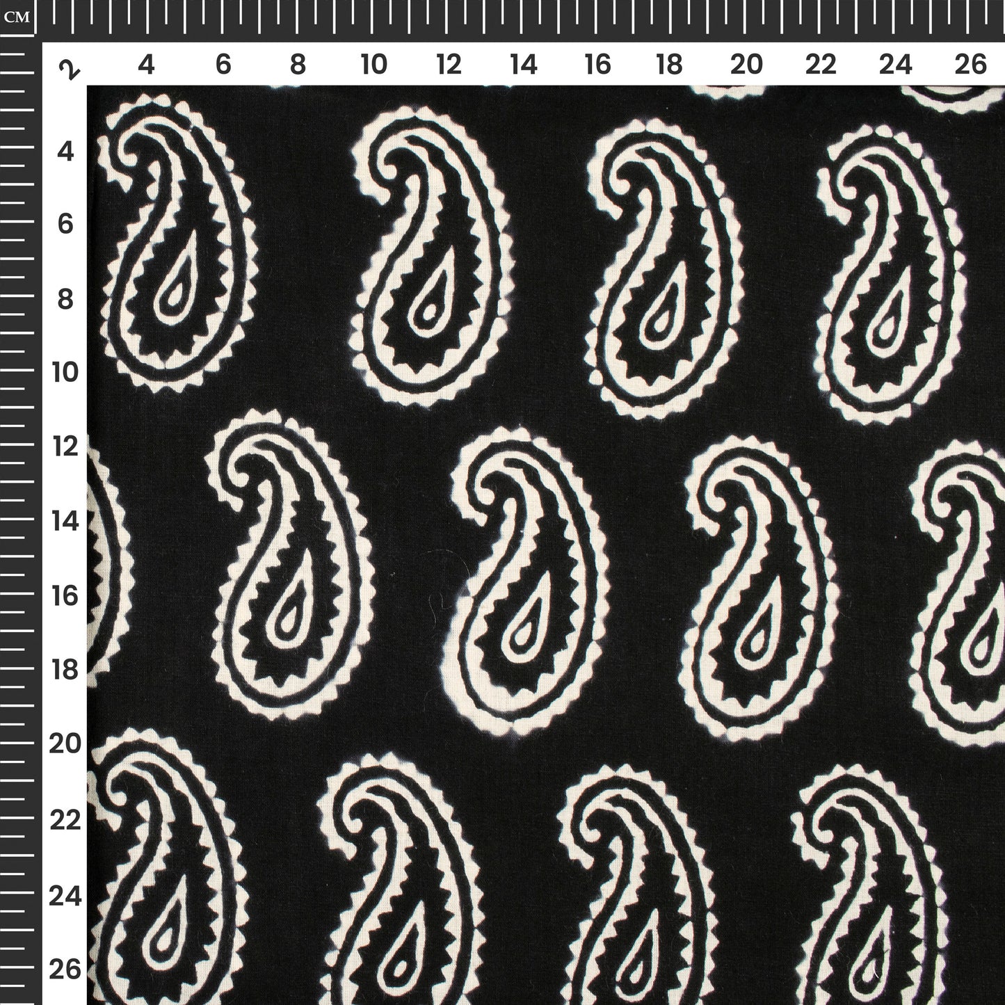 Monochrome Paisley Handblock Cotton Fabric