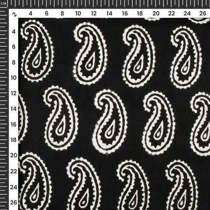 Monochrome Paisley Handblock Cotton Fabric