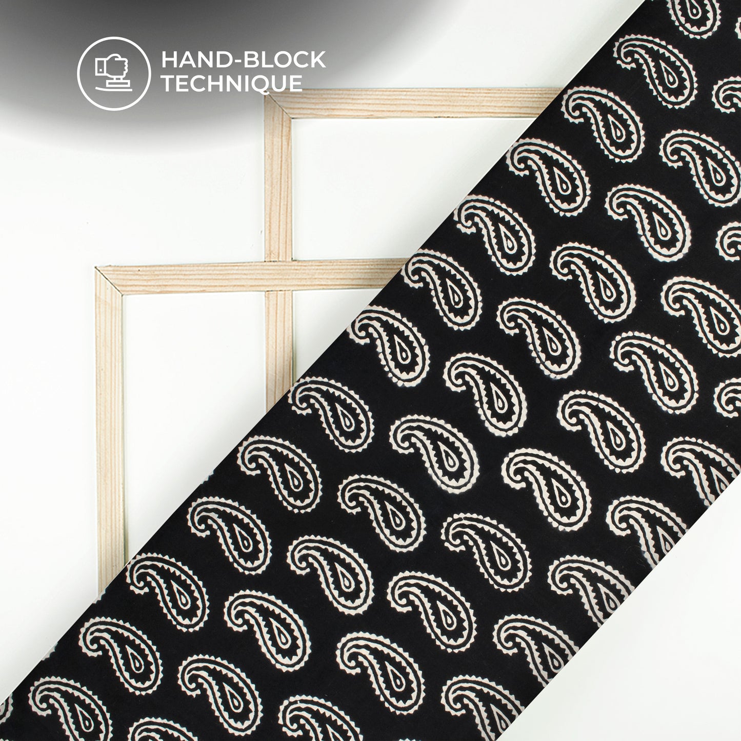 Monochrome Paisley Handblock Cotton Fabric