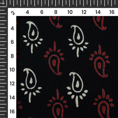 Monochrome Paisley  Handblock Cotton Fabric