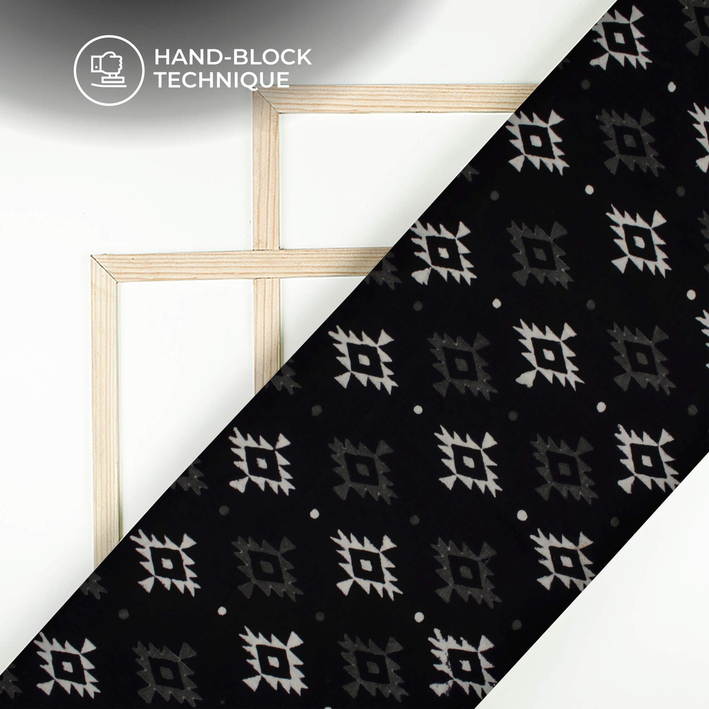 Monochrome Bandhani Handblock Cotton Fabric