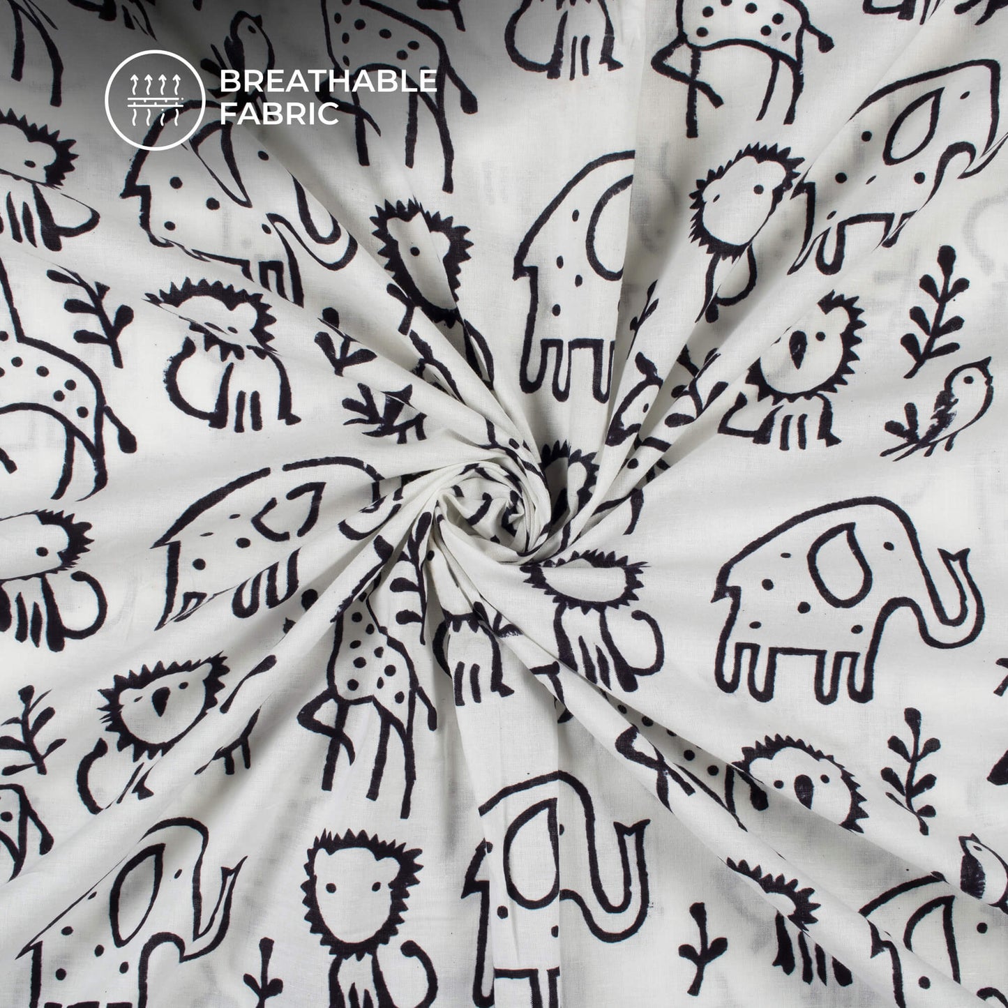 Monochrome Quirky Handblock Cotton Fabric