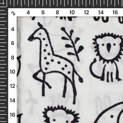 Monochrome Quirky Handblock Cotton Fabric