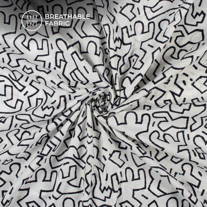 Monochrome Quirky Handblock Cotton Fabric