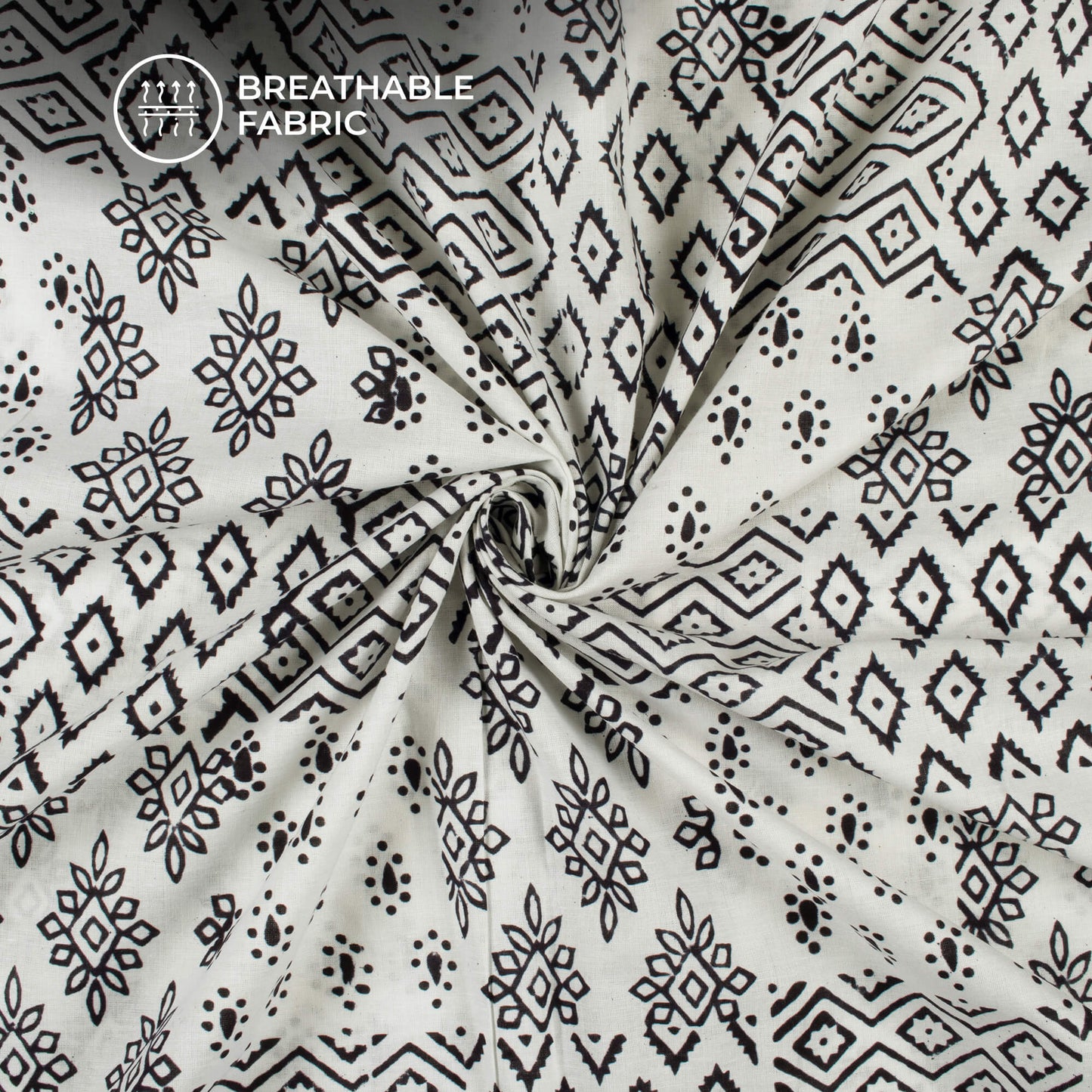 Monochrome Ethnic Handblock Cotton Fabric