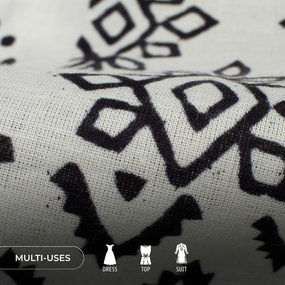 Monochrome Ethnic Handblock Cotton Fabric