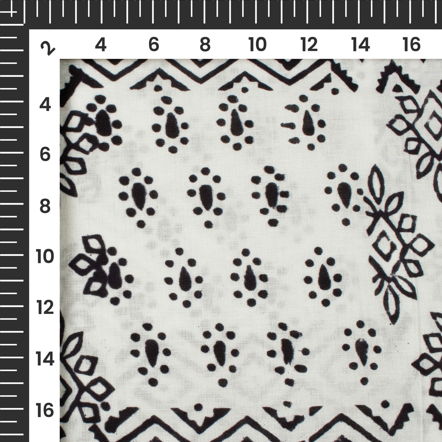 Monochrome Ethnic Handblock Cotton Fabric