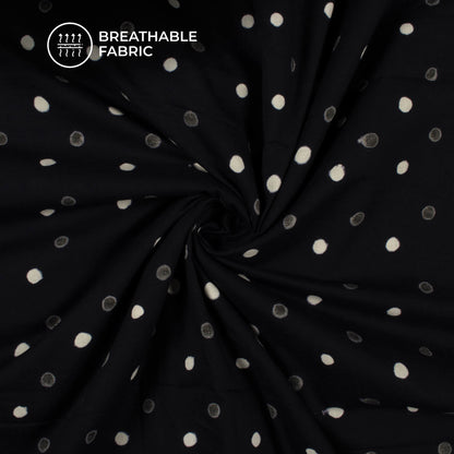 Monochrome Polka Dots Handblock Cotton Fabric