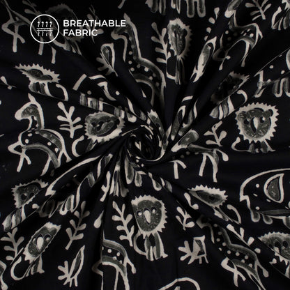 Monochrome Quirky Handblock Cotton Fabric