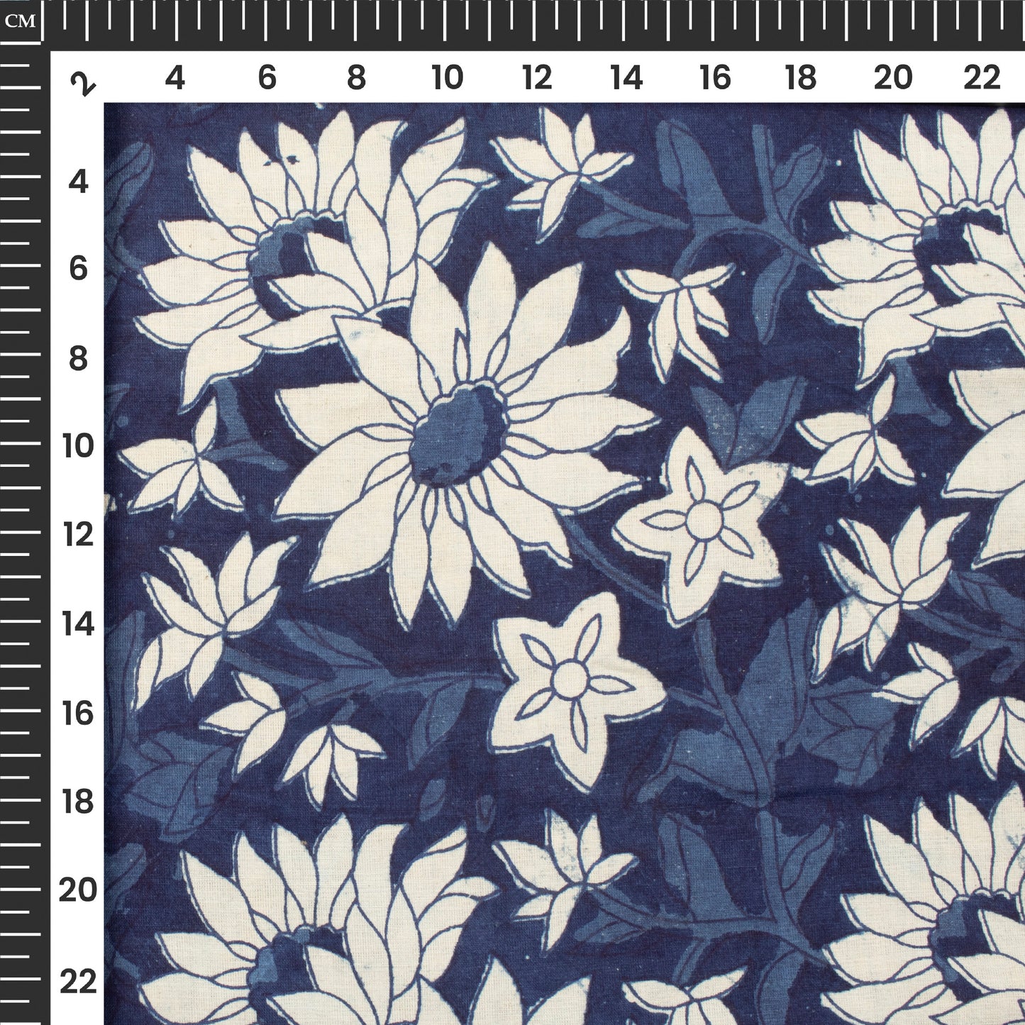 Indigo Floral Handblock Pure Cotton Fabric