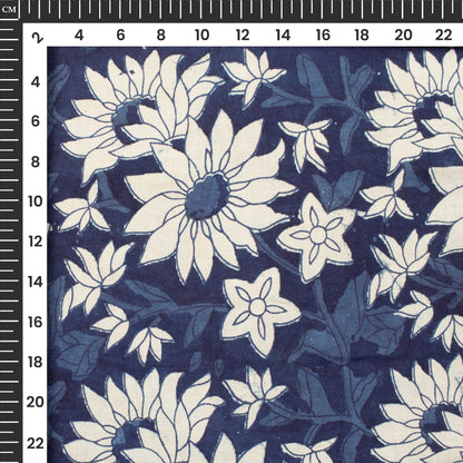 Indigo Floral Handblock Pure Cotton Fabric