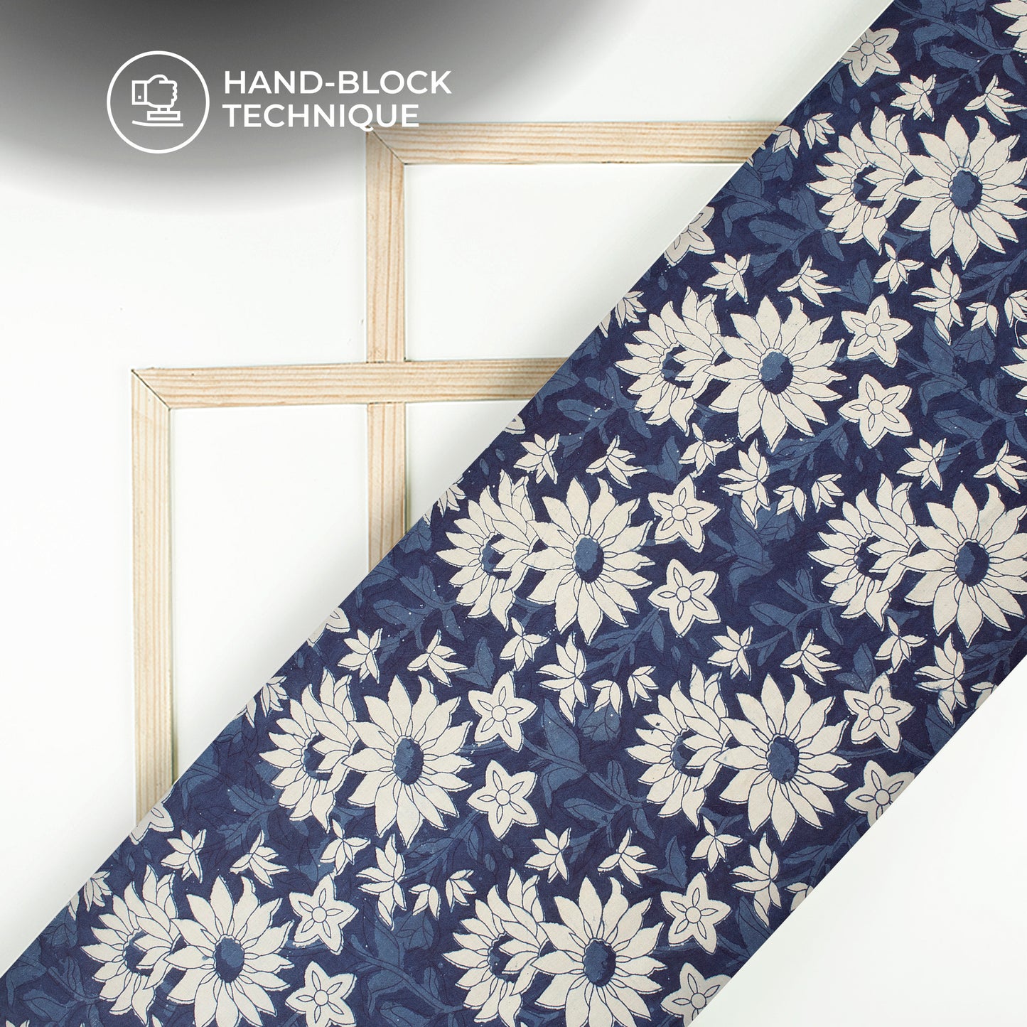 Indigo Floral Handblock Pure Cotton Fabric