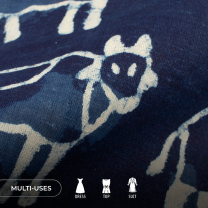 Indigo Quirky Handblock Pure Cotton Fabric