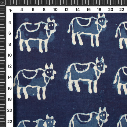 Indigo Quirky Handblock Pure Cotton Fabric
